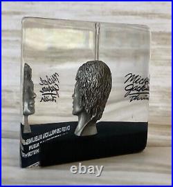 Michael Jackson Lucite Paperweight Pewter 3D Bust Thriller Jewel Eyes RARE Box
