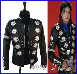 Rare MJ Michael Jackson Classic BAD Jacket With Silver Eagle Badges Punk Matel