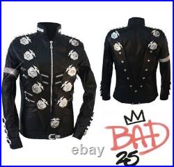 Rare MJ Michael Jackson Classic BAD Jacket With Silver Eagle Badges Punk Matel
