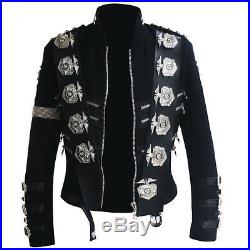 Rare Mj Michael Jackson Bad Tour Punk Classic Badges Black Jacket Outerwear