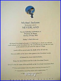 Rare Neverland Birthday Celebration Invitation Sheet-michael Jackson-2001-coa