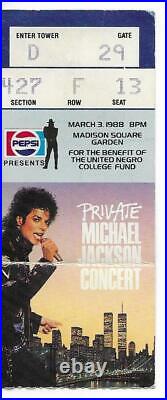 Rare / Ticket Billet De Concert Michael Jackson Live Madison Square 1988 USA