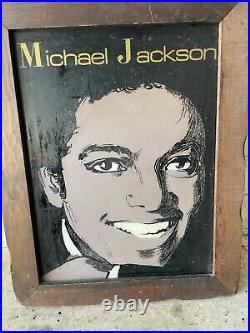 Rare Vintage Michael Jackson Black Glass Picture Gold Flake